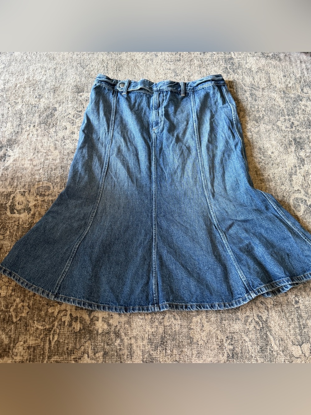Vintage Ralph Lauren Denim A-Line Midi Skirt Paneled Cotton Prairie Luxury 14 L - Picture 3 of 8